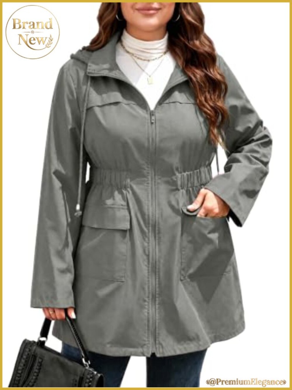 Women's Plus Size Long Military Jacket Zip Up Hooded Windbreaker